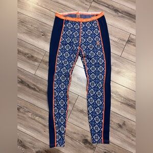 Kari Traa Navy and Orange Patterned wool long underwear/ leggings